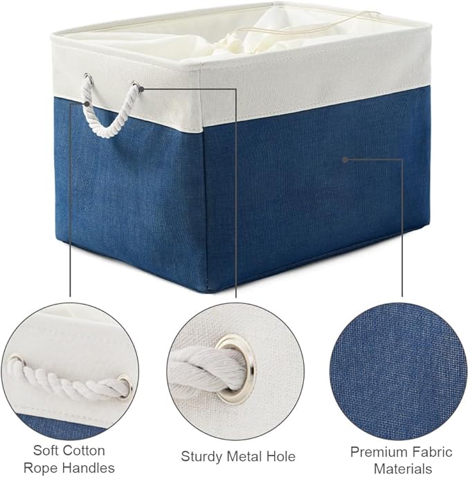 TheWarmHome Organization and Storage Basket for Shelves - Jumbo 3 Pack 20x16x14 inch Collapsible Storage Bins for Organizing, Canves Storage Cubes for Gift Organizer Toys Closet (White & Jean Blue)