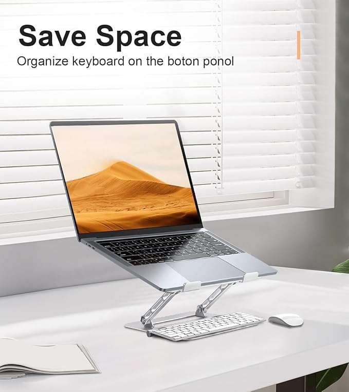 Adjustable Laptop Stand for Desk,Portable Laptop Stand Holder and Riser,Foldable Aluminum Notebook Computer Stands for MacBook Air Pro HP Lenovo Dell Samsung Chromebook, 10-15.6 inch, Silver