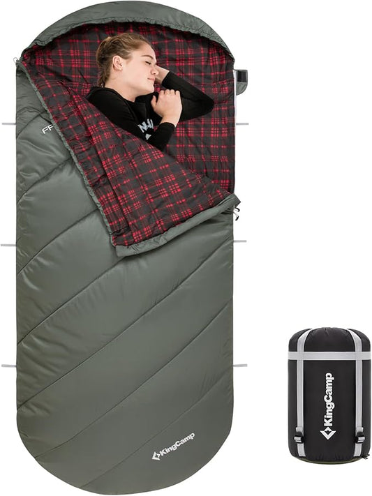KingCamp Sleeping Bag for Adults, Cold Weather & Warm Extra Wide Big & Tall XL Portable Waterproof Flannel Sleeping Bags, Essentials Gear Accessories for Camping Backpacking Hiking Indoor & Outdoor