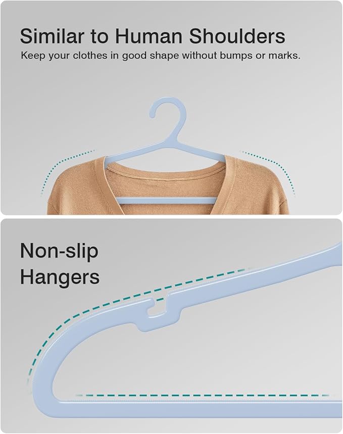 30 Pack Clothes Hangers, Non Slip Plastic Coat Hangers, Space Saving, Heavy Duty, Hanging Dry Wet Clothes, 16.4" x 8.3", Light Blue UAPY0530L