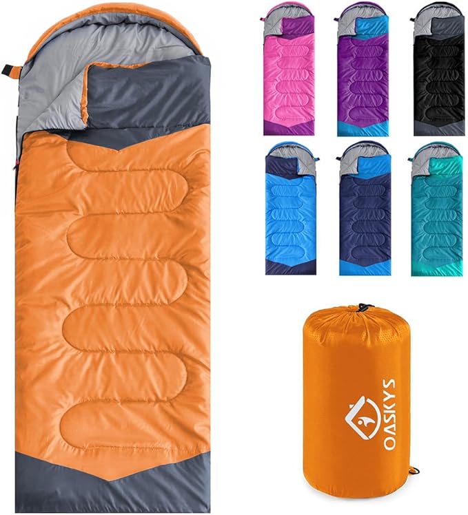oaskys Camping Sleeping Bag - 3 Season Warm & Cool Weather - Summer Spring Fall Lightweight Waterproof for Adults Kids - Camping Gear Equipment, Traveling, and Outdoors
