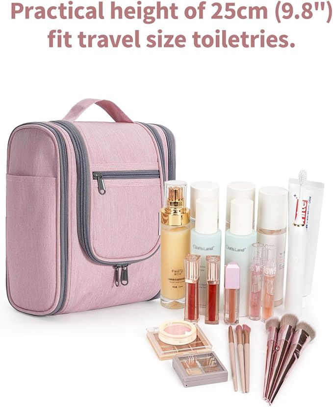 Narwey Small Hanging Toiletry Bag Women Travel Makeup Bag Organizer Toiletries Bag for Travel Size Essentials Accessories Cosmetics (Medium, Pink)