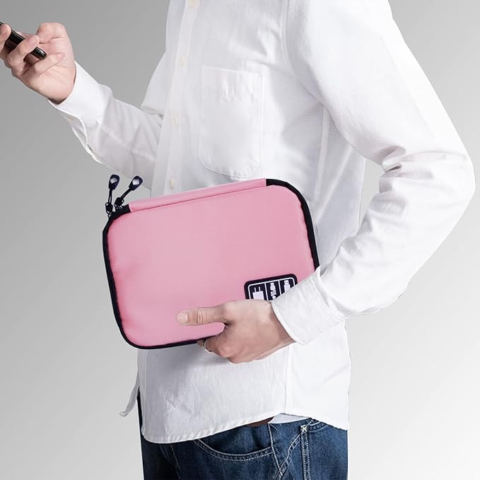 Electronics Travel Organizer,Portable Waterproof Electronic Travel Storage Bag for Small Charging Cord Storage,Charger,SD Card etc,for Travel,Business -Pink Green
