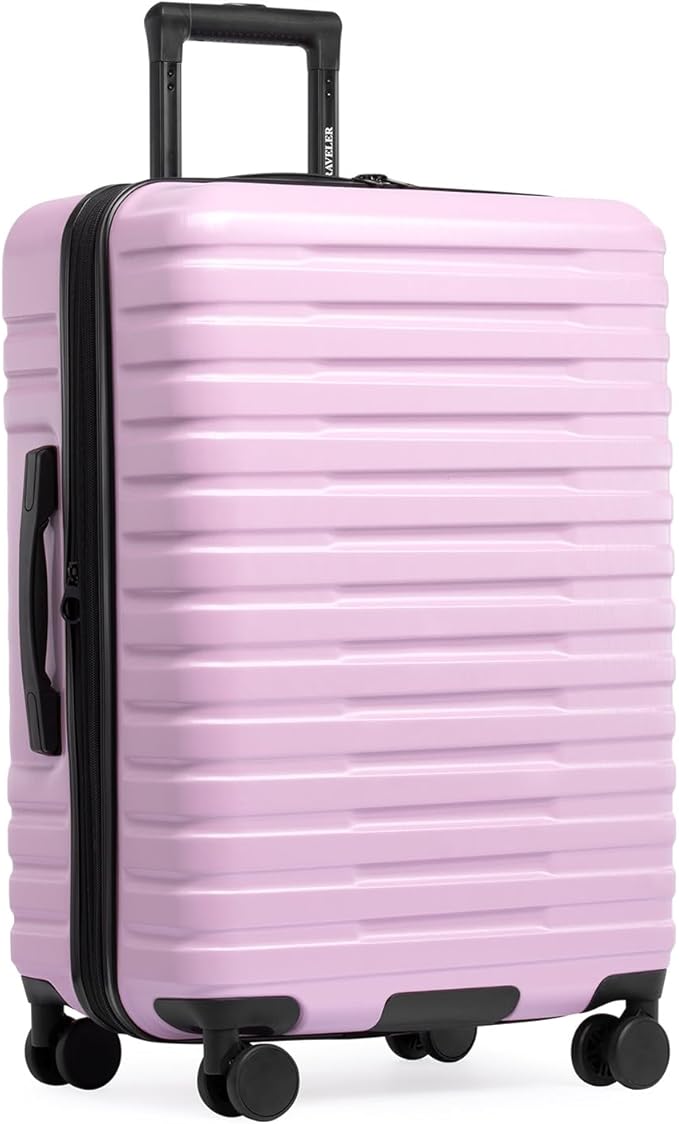U.S. Traveler Boren Polycarbonate Hardside Rugged Travel Suitcase Luggage with 8 Spinner Wheels, Aluminum Handle, Lavender, Checked-Medium 26-Inch
