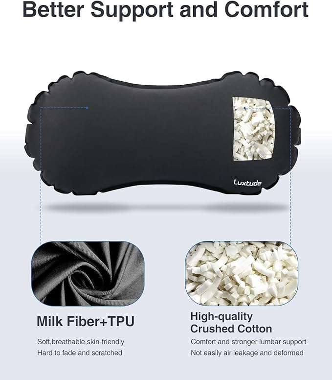 Luxtude Inflatable Lumbar Pillow for Airplane Travel, Lumbar Support Pillow for Office Chair/Car, Self-Inflating Travel Lumbar Pillow Back Support, Lower Back Pillow for Reducing Lumbar Pain