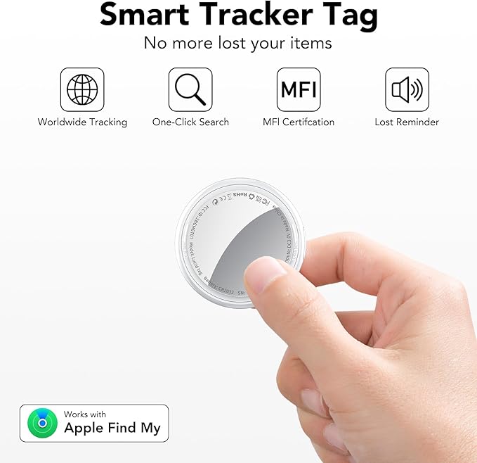 2025 New [Apple MFi Certified] (iOS Only) Air Tracker Tags-2 Pack, Bluetooth Tracker for Apple Find My, Replaceable Battery, Key Finder and Item Locator Smart Tag for Keys, Bags, Luggage, Pets, White