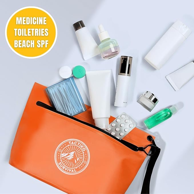 3-Pack Tactiko Heavy-Duty Splash Water Resistant Zipper Pouches - Hold-All Organizers for Dry Bags, Travel Bags (3, Orange/Gray/Black)