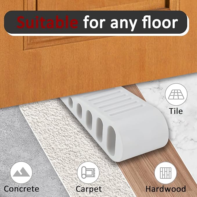 JQK Rubber Door Stopper Wedge, White 2 Pack Soft TPR Premium Door Stops for Bottom of Heavy Duty Door on Tile, Concrete, Carpet, Wooden Floor, DSB61-WH-P2