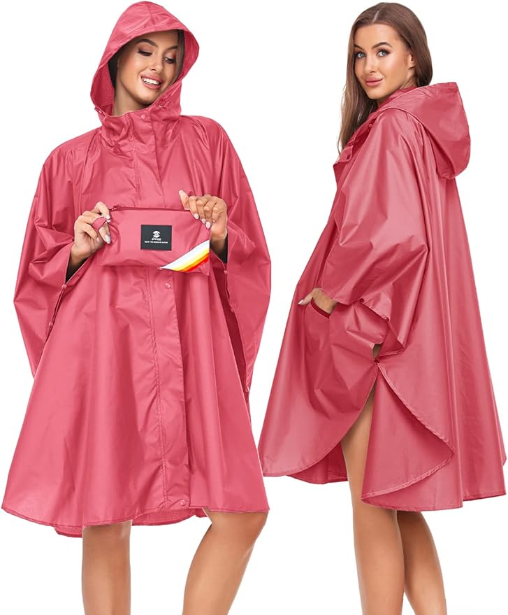 SaphiRose Unisex Rain Poncho Hooded Waterproof Raincoat for Adults Women