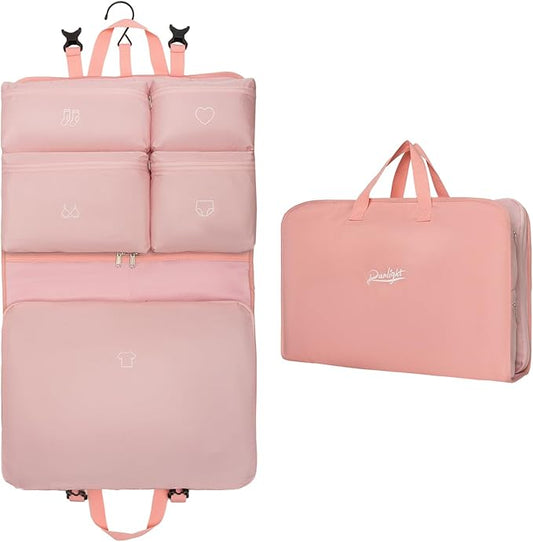 Hanging Packing Cubes,Garment Bags for Travel and Storage, Travel Apparel Bags for Men Women with 5 Solid Color Pockets, Storage Bags for Clothes, Socks,Underwear for Carry on Suitcase (Pink)