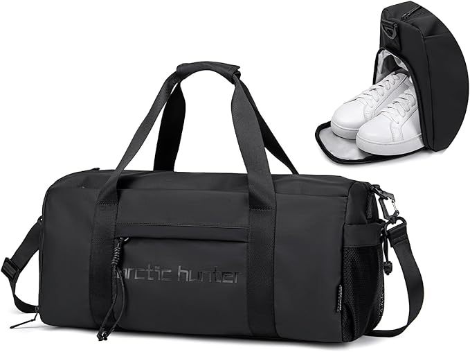 Small Gym Bag Duffel Bag for Men Women with Shoe Compartment Ideal for Sports,Travel,and Overnight Trips, Athletic Gear Workout Weekender Bags, Black