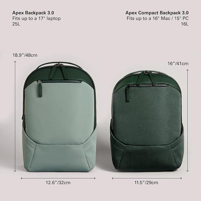 Troubadour Apex Backpack 3.0-25L Premium Laptop Backpack - Ergonomic & Water Resistant - Designed for Work and Travel - Green Smoke & Obsidian Green