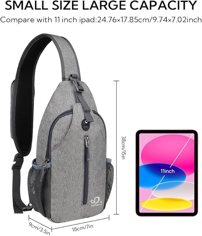 WATERFLY Crossbody Sling Backpack Sling Bag Travel Hiking Chest Bag Daypack