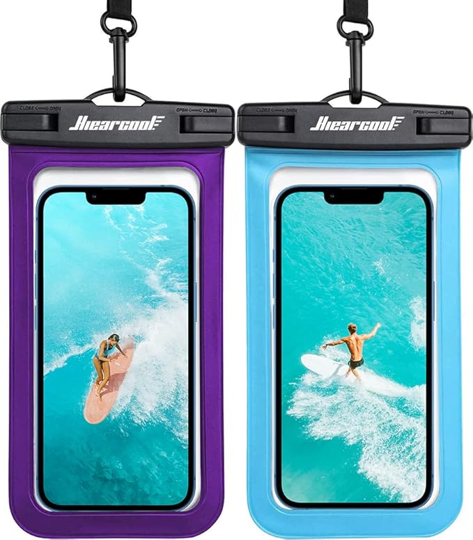 Hiearcool Universal Waterproof Phone Pouch, Dry Bag Compatible for iPhone 16 15 14 13 Pro Max XS Plus Samsung Galaxy S22 Cellphone Up to 8.3", IPX8 Water Proof Cell Phone Case for Beach-2Pack