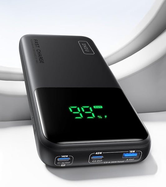 INIU 140W Power Bank, Compact 25000mAh High Capacity Laptop Portable Charger, USB C in&Out Tablet Powerbank, Smart Digital Display Phone Charger for iPhone 16 15, Samsung, iPad, MacBook, Laptop etc.