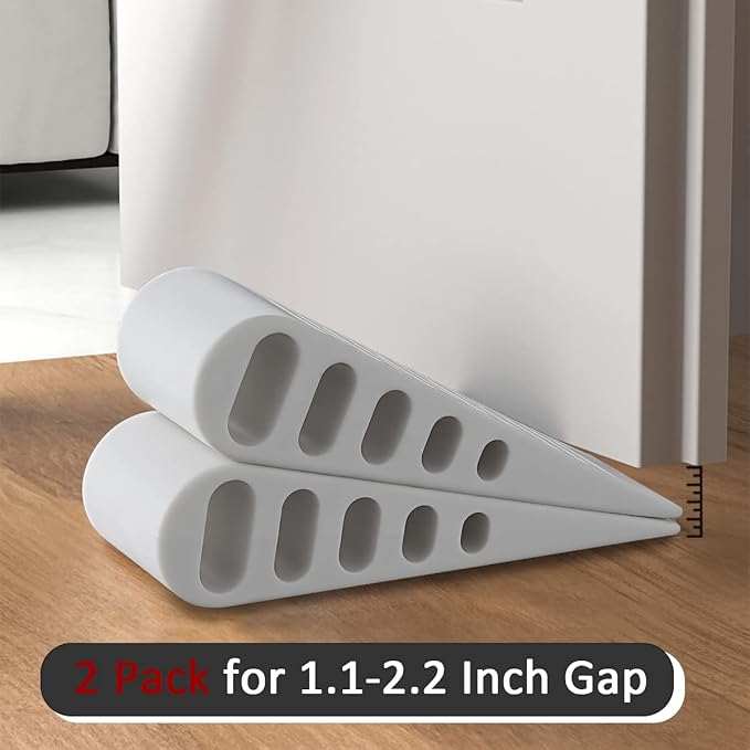 JQK Rubber Door Stopper Wedge, White 3 Pack Soft TPR Premium Door Stops for Bottom of Heavy Duty Door on Tile, Concrete, Carpet, Wooden Floor, DSB61-WH-P3