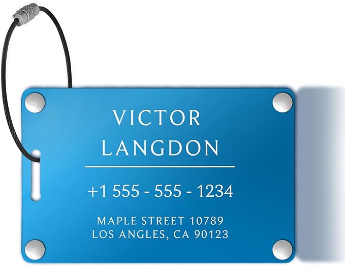 Personalized Luggage Tags for Suitcases - Aluminum Custom Luggage Tags for Backpacks & Bags, Sturdy, Waterproof & Heavy Duty (Blue/Card-Sized)