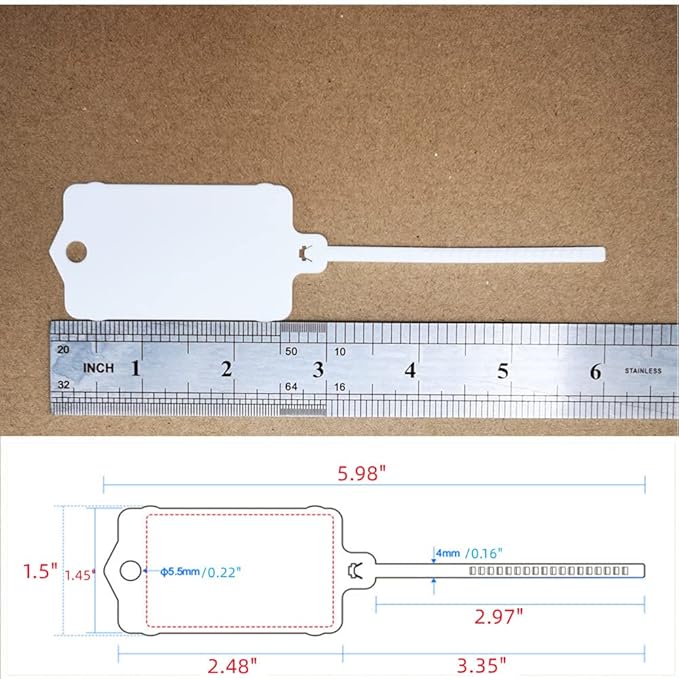 100pcs Reusable Blank Plastic Tags Ties Key Tags 1.45"*2.48" Serrated Tension Sealing Strap with Large Label Plastic Tie Mark Label Waterproof Hang Sign Write on Tag (White, 100pcs)