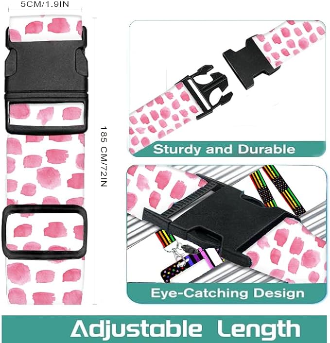 Luggage Straps for Suitcases Travel Belt Accessories, Cute Suitcase Strap, Adjustable Luggage Belt Strap, Heavy Duty with Quick-Release Buckle Luggage Strap Pink Polka Dots