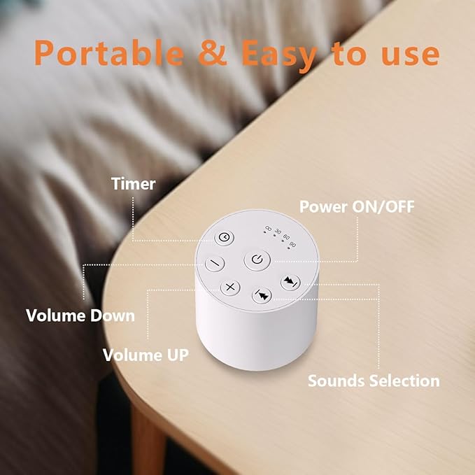 Color Noise Sleep Sound Machine Portable White Noise Machines with 30 Soothing Sounds 32 Levels Volume 4 Timer Options Compact Auto-Off Memory Function for Family Office Travel Everyone