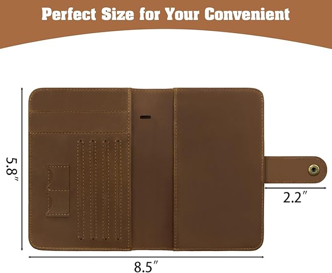 Jack&Chris Genuine Leather Handmade Passport Holder For Travel, RFID Blocking Passport Holder with Card Slots, Travel Essentials wallet with Pen Holder for Women and Men for Gifting, Brown