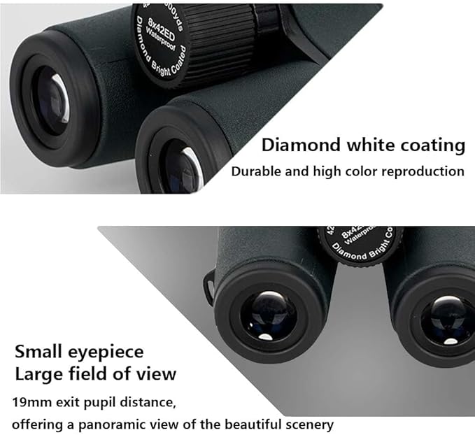10x42ED Compact Binoculars for Adults – High-Powered BAK4 Prisms, Diamond White Coating, Waterproof & Fogproof, Rubber Armored – Ideal for Bird Watching, Hunting, Travel, Outdoor Sports