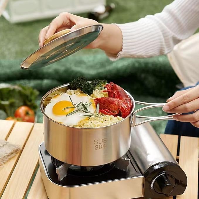 Camping Cookware Set 304 Stainless Steel 10pcs Pots & Pans,Kettle, Travel Mesh Bag for Camping, Trekking, Backyard Picnic & Backpacking Gear