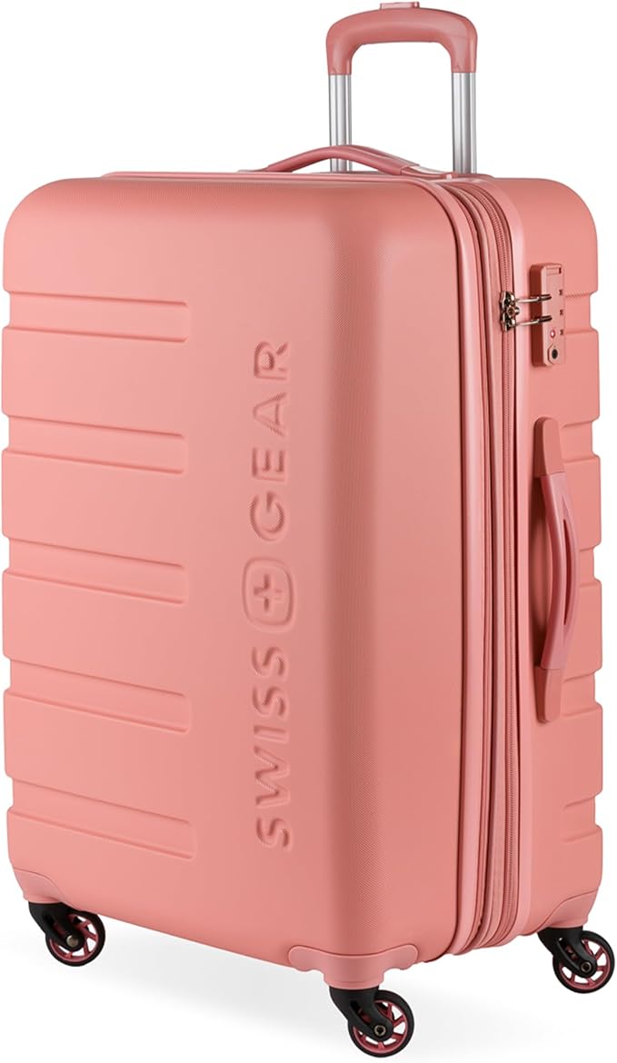 SwissGear 7366 Hardside Expandable Luggage with Spinner Wheels, Coral Almond, Checked-Medium 23-Inch