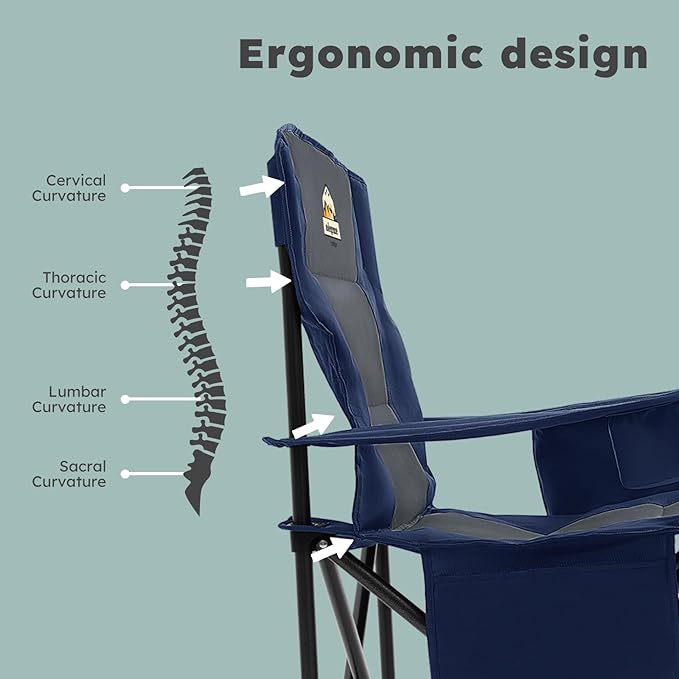 Oversized Camping Chairs 2 Pack - 450lbs Support Heavy Duty Folding Camp Chair Wide Portable Outside Collapsible Chairs with Carry Bag,Cooler,Cup Holder for Outdoor,Lawn,Sports,Baseball,Soccer-Navy
