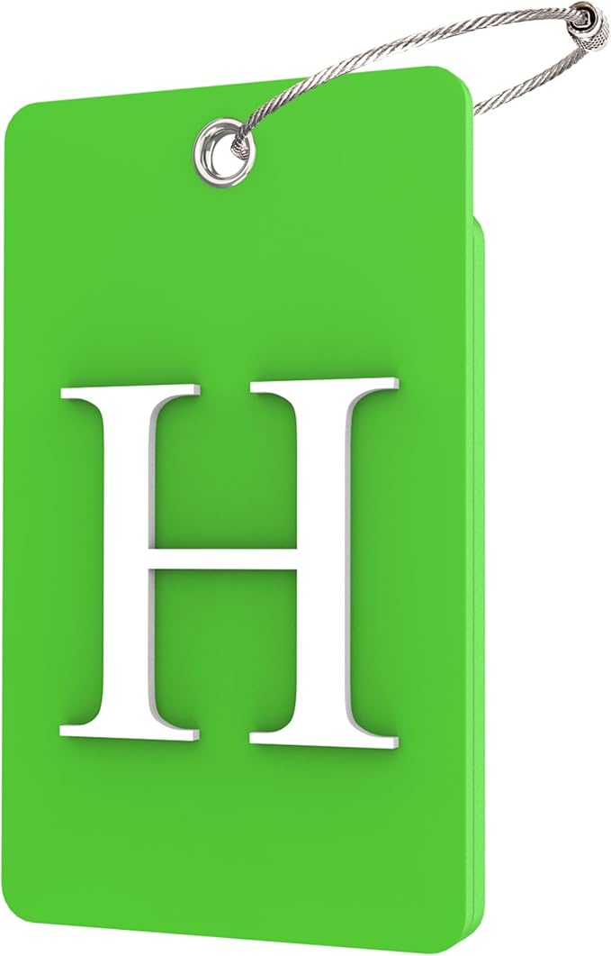 Gostwo 2 Pack Luggage Tags for Suitcases, 26 Initial Letter Travel Luggage Baggage Identification Labels ID Tag Fully Bendable Tags with Stainless Steel Loop (Green) (Letter H)