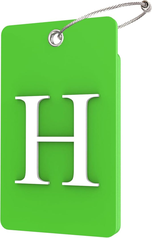 Gostwo 2 Pack Luggage Tags for Suitcases, 26 Initial Letter Travel Luggage Baggage Identification Labels ID Tag Fully Bendable Tags with Stainless Steel Loop (Green) (Letter H)
