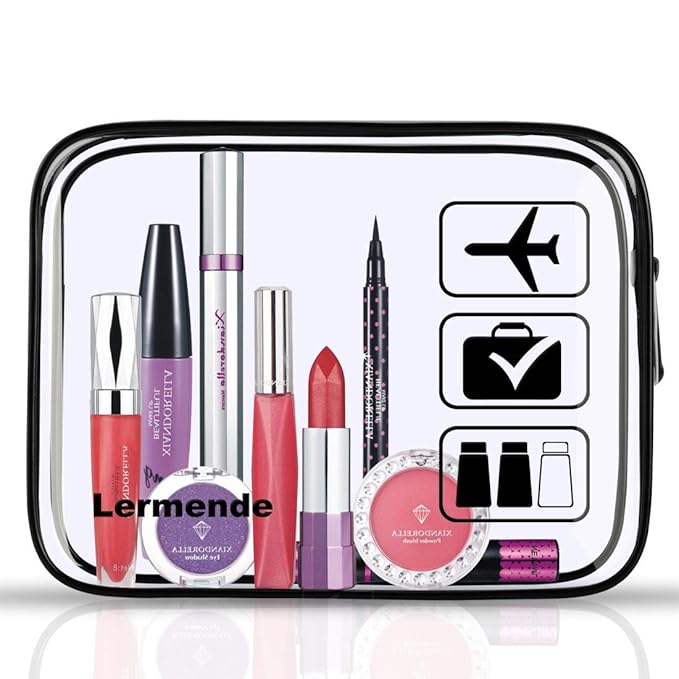 Lermende 2pcs Clear Toiletry Bag TSA Approved Travel Bag,Carry On for Travel,Airport Airline Accessories Compliant Bag,Quart Sized Makeup Cosmetic bag Women Men (Black Gray Blue, 3 Pack)
