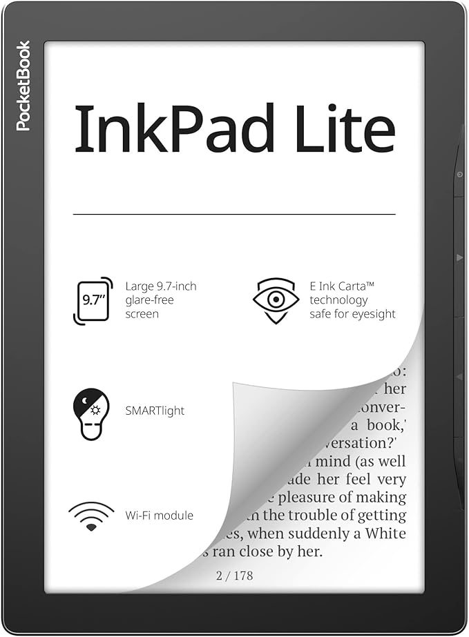 PocketBook InkPad Lite | E-Book Reader with Large E-Ink Screen 9.7ʺ | Glare-Free & Eye-Friendly E-Reader | Wi-Fi | Adjustable SMARTlight | Micro-SD Slot | E-Readers for Kids, Adults & Seniors