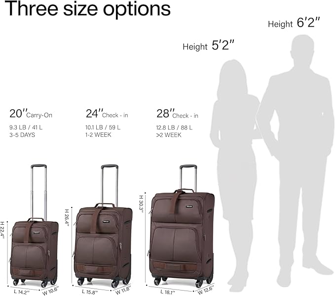 Hanke 20 Inch Softside Expandable Carry On Luggage with Spinner Wheels, Rolling Suitcase Travel Luggage with TSA Approved Luggage,Coffee