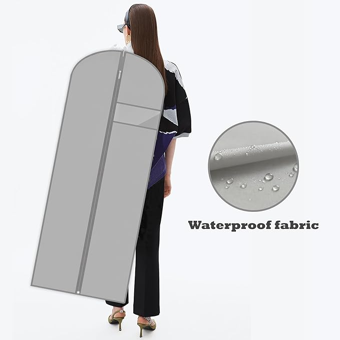 Dress Bags for Gowns Long, 60'' Garment Bags for Hanging Clothes, Suit Bag Cover for Storage and Travel (Grey)
