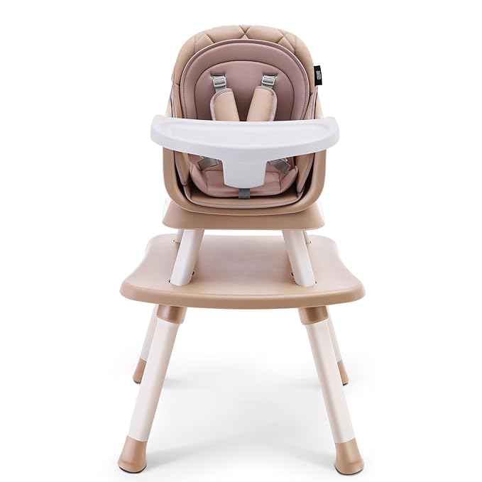 HARPPA 6 in 1 Baby High Chair, Convertible Infant Feeding Chair for Babies & Toddlers Table, Dining Booster Seat with Removable Tray, Khaki