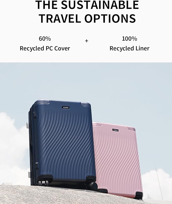 ECOHUB Hardside Expandable Carry On Luggage, Recycled PC 24" Rolling Luggage 26x16x11 Airline Approved with Spinner Wheels & TSA Lock, Lightweight Hardshell Travel Suitcase, 24inch Carry-on Grey