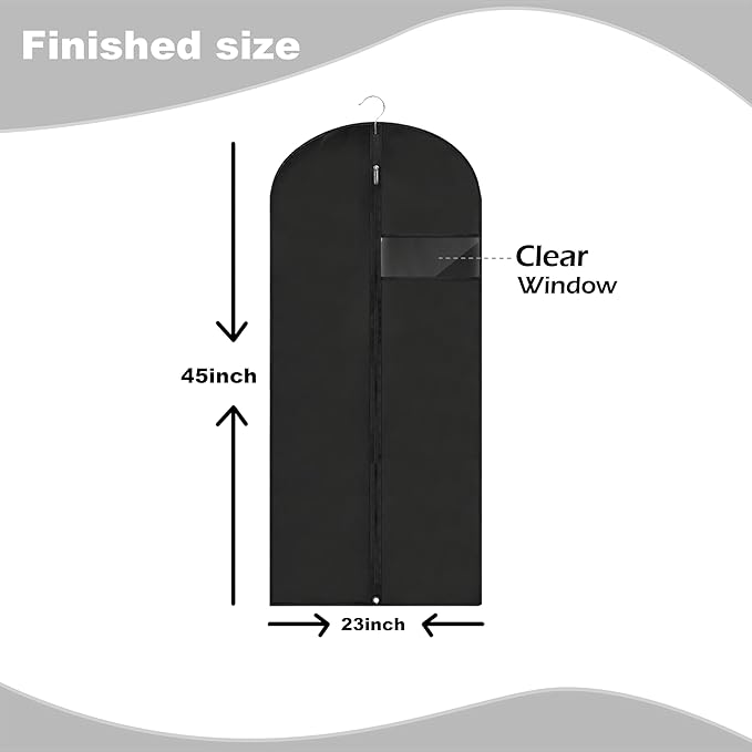 Garment Bags for Hanging Clothes, 45'' Suit Bag Cover for Storage and Travel, Dress Bags for Gowns Long (Black)