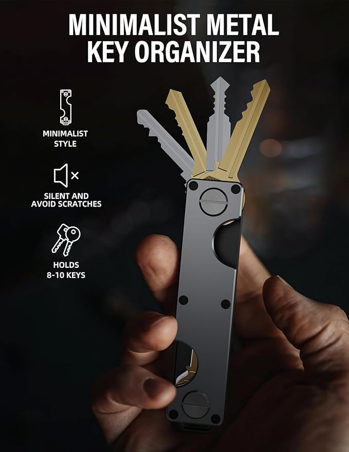 Key Organizer Key Holder Compact Key Case Minimalist Metal Key Chain Key Holder for Keychain Secures 8-10 Keys EDC