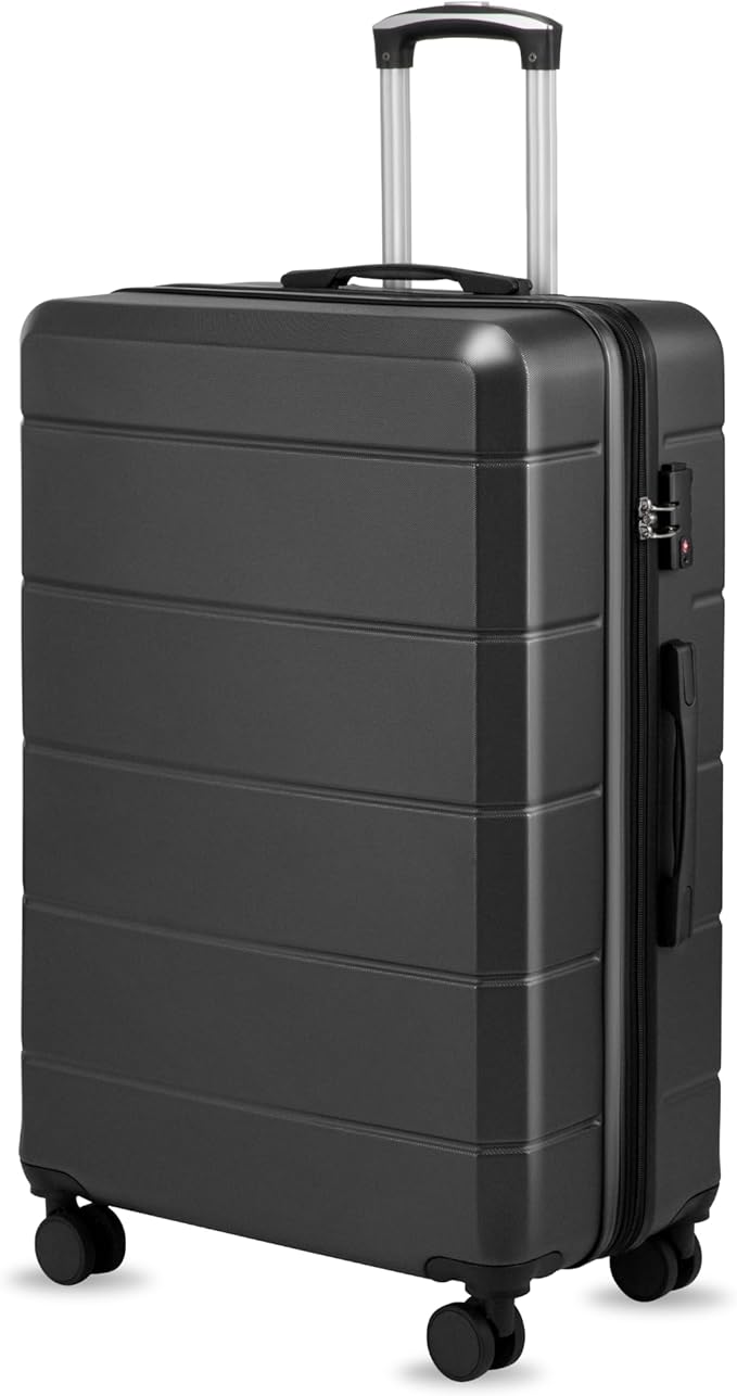 28 Inch Luggage, Expandable Hardside Large Checked Suitcases with Wheels, Black
