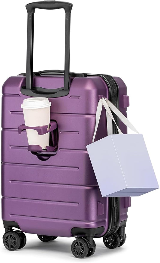 KYME Hardside Expandable Carry On Luggage 22x14x9 Airline Approved with TSA Lock Hardshell Carry On Suitcase with Wheels Small Travel Rolling 20 Inch Luggage with Cup Holder for Women Dark Purple