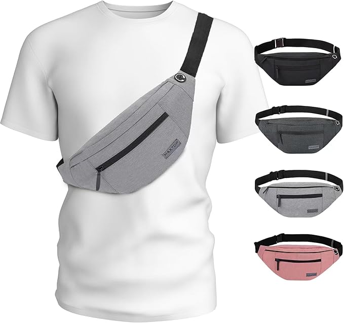MAXTOP Large Crossbody Fanny Pack with 4-Zipper Pockets,Gifts for Enjoy Sports Festival Workout Traveling Running Casual Hands-Free Wallets Waist Pack Phone Bag Carrying All Phones