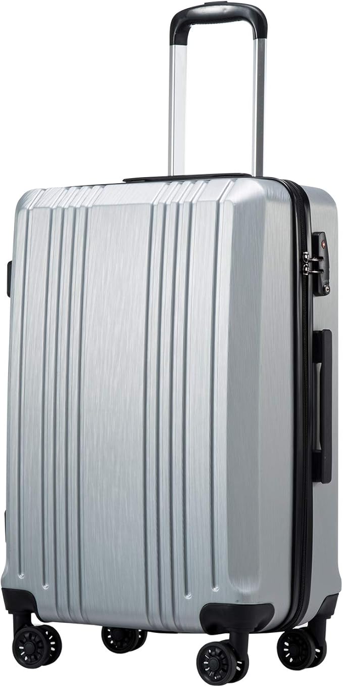 Coolife Luggage Suitcase PC+ABS with TSA Lock Spinner Carry on Hardshell Lightweight 20in 24in 28in(sliver, S(20in_carry on))