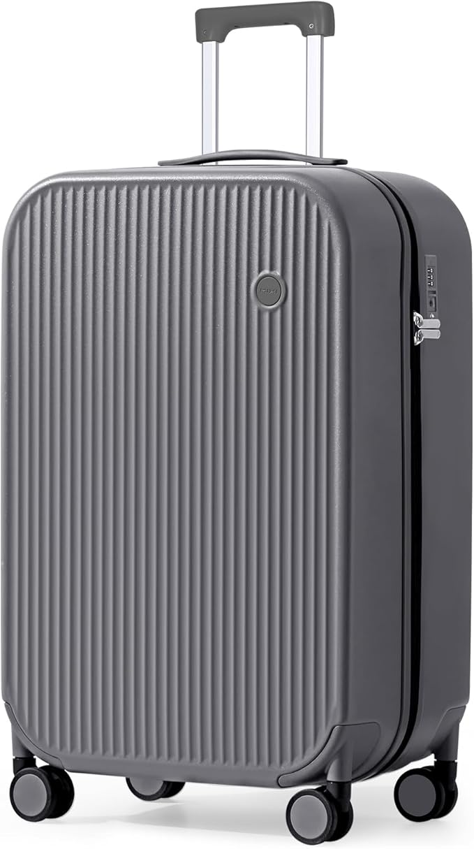 mixi 24 Inch Checked Luggage PC Hardshell Suitcases with Wheels for Travel Woman Men, Rock Gray