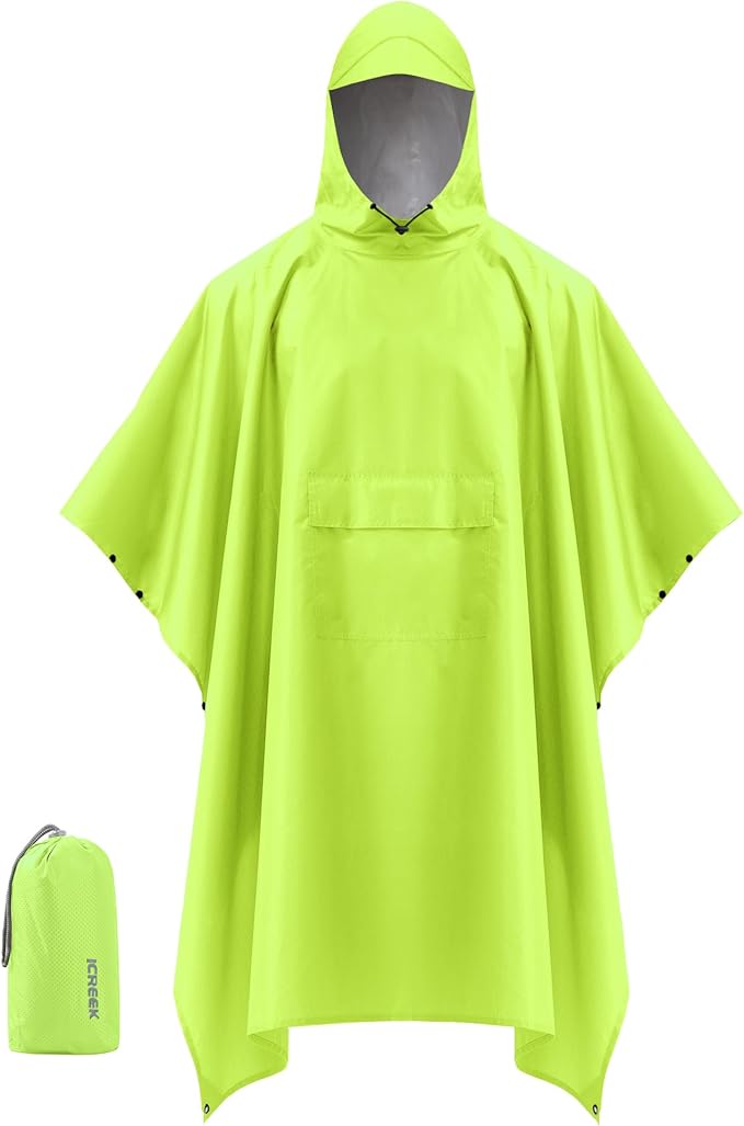 iCreek Hooded Rain Poncho with Pocket Waterproof Lightweight Unisex Raincoat Jacket for Hiking, Camping, Outdoor