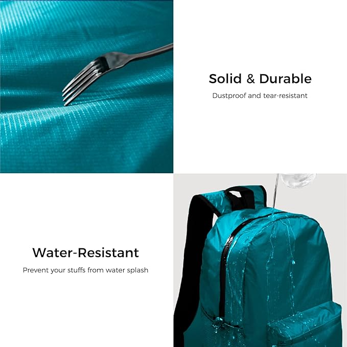 pack all 20L Lightweight Packable Backpack, Water Resistant Foldable Backpack, Travel Hiking Daypack with Waterproof Zippers (Blue)