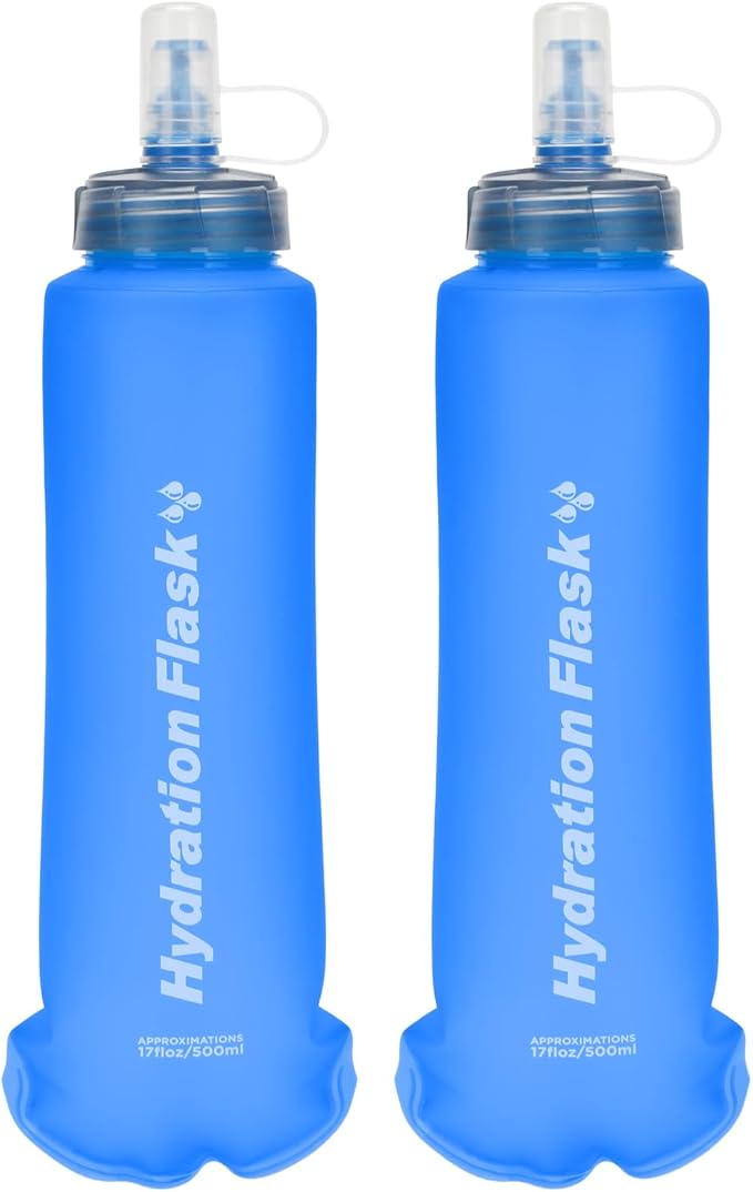 TRIWONDER TPU Collapsible Flask BPA-Free Soft Folding Water Bottles for Hydration Pack - Ideal for Running Hiking Cycling Climbing (500ml/16.9oz - Blue - Pack of 2)