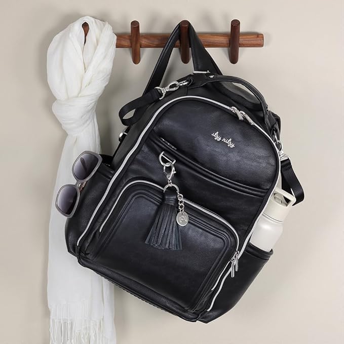 Itzy Ritzy Diaper Bag Backpack – Large Capacity Boss Plus Baby Backpack Diaper Bag Featuring 19 Pockets, Changing Pad, Stroller Clips, and Comfortable Straps (Black with Silver Hardware)
