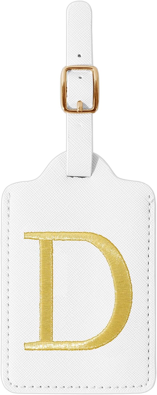 Personalized Initial Luggage Tags for Suitcase TSA Approved, White Leather Cute Luggage Tag with Privacy Cover Name Card, Embroidered Custom Luggage Tags Travel Baggage Tags Gifts for Women Kids(D)