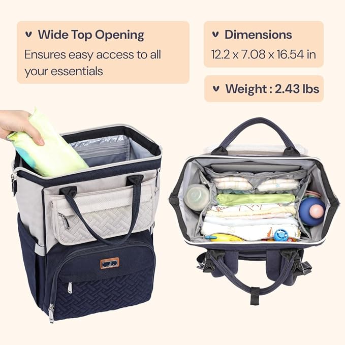 BabbleRoo Diaper Bag Backpack, Multifunction Large Bags with Changing Pad & Stroller Straps Pacifier Case, Unisex Stylish Travel Back Pack Nappy for Moms Dads (Stone Gray Blue)